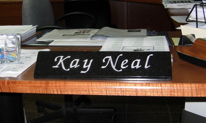 Desk plates, desk name plates and desk signs custom made to your specifications. star granite interiors
